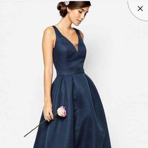 Ucenter Dress A-Line V-neck Tea Length Sleeveless Satin Bridesmaid dress